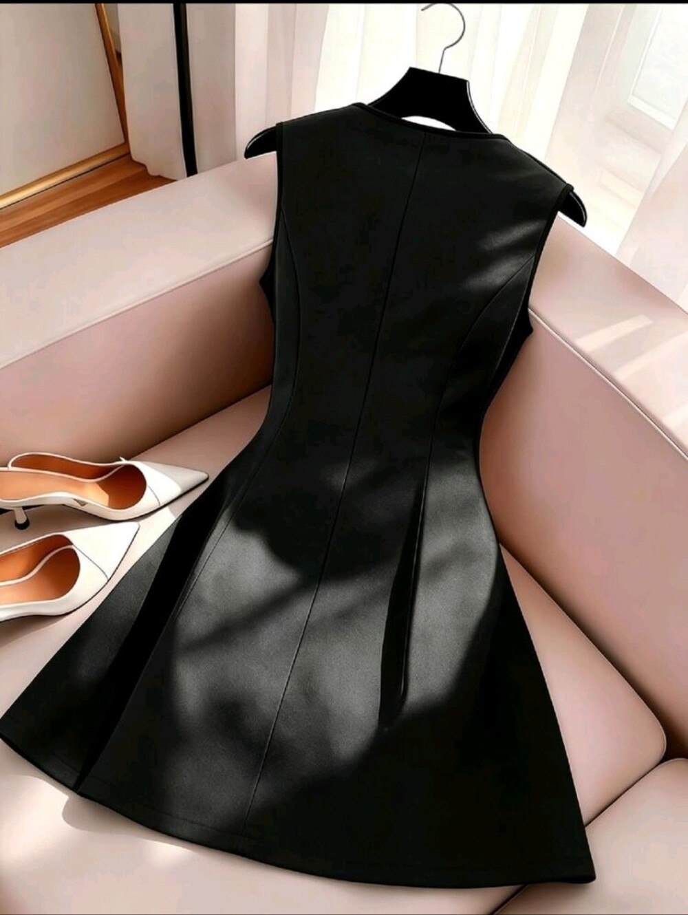 BRAND NEW ** Sleeveless Black Pearl-Accent Fit & Flare Dress